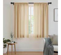 Encasa XO Cortinas sólidas de poliéster con Atado, 140x137 cm Window Juego de Paneles de 2 - Beige, Bolsillo de Vara, Filtro de luz, Cortinas para Puerta, Dormitorio, Sala de Estar