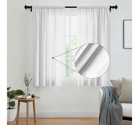 Encasa XO Cortinas sólidas de poliéster con Atado, 140x137 cm Window Juego de Paneles de 2 - Poli Blanco, Bolsillo de Vara, Filtro de luz, Cortinas para Puerta, Dormitorio, Sala de Estar