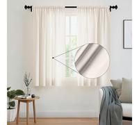 Encasa XO Cortinas sólidas de poliéster con Atado, 140x137 cm Window Juego de Paneles de 2 - Poli de Crema, Bolsillo de Vara, Filtro de luz, Cortinas para Puerta, Dormitorio, Sala de Estar