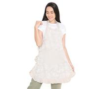 Encasa XO Delantal de Cocina Mujer, Algodón con Volantes Beige | Chambray de Algodón | Correa Ajustable y Lazos Largos | Bolsillos Frontales | Lavable a Máquina