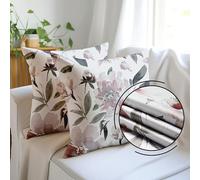 Encasa XO Funda de Cojín Decorativo 16"x16" (40x40 cm) - F1 Neutral - Estampado Digital Floral, Caja de Almohada Cuadrada Grande para Silla, Asiento, Cama, Oficina (Juego de 2)