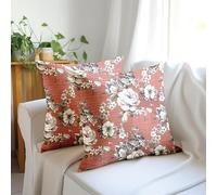 Encasa XO Funda de Cojín Decorativo 20"x20" (50x50 cm) - F4 Rosa Inglesa - Estampado Digital Floral, Caja de Almohada Cuadrada Grande para Silla, Asiento, Cama, Oficina (Juego de 2)