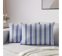 Encasa XO Fundas de Cojín, para Sofá, sin Relleno 12"x20" | Franca Blue Stripes, 100% Lona de Algodón | Cremallera Invisible | Lavable a Máquina | Teñido en Hilo, Duradero | Set de 2
