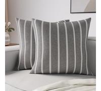 Encasa XO Fundas de Cojín, para Sofá, sin Relleno 16"x16" | Roma gris rayas, 100% Lona de Algodón | Cremallera Invisible | Lavable a Máquina | Teñido en Hilo, Duradero | Set de 2