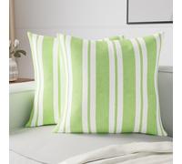 Encasa XO Fundas de Cojín, para Sofá, sin Relleno 24"x24" | Franca Lime Stripes, 100% Lona de Algodón | Cremallera Invisible | Lavable a Máquina | Teñido en Hilo, Duradero | Set de 2