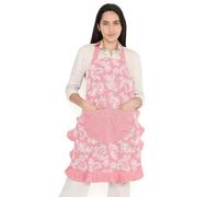 Encasa XO Grembiule per Donne | Tessuto Chambray di Cotone con Balza Floreale | Grembiule da Cucina e Chef con 2 Grandi Tasche | Protezione Elegante - 70x85 cm - Rojo