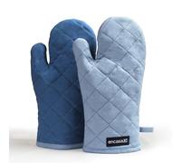 Encasa XO Guantes de Horno de algodón Resistentes al Calor (Juego de 2) - Acolchada y Segura 17x29 cm - para Cocina, Cocinar y Hornear, Manejo de ollas y sartenes Calientes - B Gris y Azul Cobalto