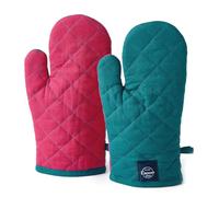 Encasa XO Guantes de Horno de algodón Resistentes al Calor (Juego de 2) - Acolchada y Segura 17x29 cm - para Cocina, Cocinar y Hornear, Manejo de ollas y sartenes Calientes - Azul Blue