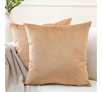 Encasa XO Juego de 2 fundas de cojín DE TERCIOPELO de (45x45 cm) - Oro - Tinte de color plano constante, suaves y aterciopelados, lavables, funda de almohada grande decorativa