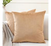 Encasa XO Juego de 2 Fundas de cojín DE Terciopelo de (50x50 cm) - Oro - Tinte de Color Plano Constante, Suaves y aterciopelados, Lavables, Funda de Almohada Grande Decorativa