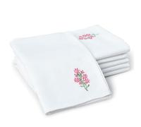 Encasa XO Juego de 6 Servilletas de Mesa | Servilletas de Tela de Algodón 43x43 cm | Diseño Bordado de Flores Blancas