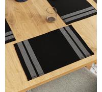 Encasa XO Juego de Manteles Individuales para Mesa de Comedor Set de 6 | Color Black de Escalera | Mantel de Algodón Acanalado Fino | Tamaño 46x32 cm | Lavable a Máquina