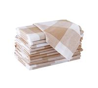 Encasa XO Servilletas de Algodón Juego de 12 | Verificaciones de Buffalo Beige | Tamaño 43x43 cm | Servilletas de Mesa | Lavables a Máquina y Reutilizables