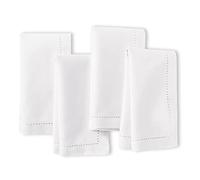 Encasa XO Servilletas de Tela Set de 4 | Puro Algodón con Diseño de Hemstitch | Blanco | Tamaño Cuadrado 43x43 cm | Servilletas de Mesa - Lavables a Máquina y Reutilizables