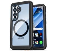 ENCASED Funda impermeable para Samsung Galaxy S25 con protector de pantalla integrado, protección de 360° a prueba de golpes, carga magnética, compatible con MagSafe (IP68) (transparente/negro)