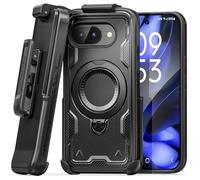 Encased Funda para Google Pixel 9a con clip para cinturón, funda de teléfono de doble capa con soporte magnético giratorio y funda, color negro (compatible con MagSafe)