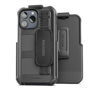 Encased Funda resistente con correa de mano, diseñada para iPhone 15 Pro con clip para cinturón (negro)
