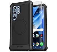 ENCASED Funda Resistente para Samsung Galaxy S25 Ultra con Protector de Pantalla de Vidrio Templado (Compatible con MagSafe Qi2) Funda Protectora de Cuerpo Completo (Negro)