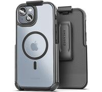 Encased Juego de funda para cinturón diseñado para iPhone 15 con clip, tecnología AirGuard a prueba de golpes (negro/transparente) compatible con MagSafe