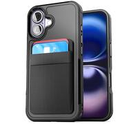 ENCASED Juego de funda tipo cartera 2 en 1 para iPhone 16 (compatible con MagSafe), funda protectora para teléfono y fuerte soporte magnético elástico (negro)