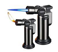 Encendedor antorcha a Prueba de Viento YBAGEY, Encendedor conmutable de Doble Llama, Llama Suave, Recargable con butano, bloqueable, Ajustable, Adecuado for Velas de Camping al Aire Libre(Black)