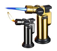 Encendedor antorcha a Prueba de Viento YBAGEY, Encendedor conmutable de Doble Llama, Llama Suave, Recargable con butano, bloqueable, Ajustable, Adecuado for Velas de Camping al Aire Libre(Gold)
