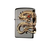 Encendedor chino del dragón 2025, regalo del año del dragón, reemplazable para Zippo (solo funda), tamaño de inserto compatible: 3,6 cm x 1,2 cm x 5 cm (negro)