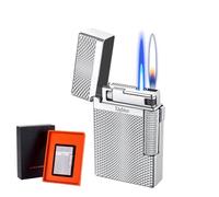 Encendedor clásico de butano de doble llama, antorcha de chorro de llama suave 2 en 1, resistente al viento, ajustable, for coleccionar for hombres, padres y maridos.(A)