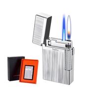Encendedor clásico de butano de doble llama, antorcha de chorro de llama suave 2 en 1, resistente al viento, ajustable, for coleccionar for hombres, padres y maridos.(D)