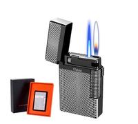 Encendedor clásico de butano de doble llama, antorcha de chorro de llama suave 2 en 1, resistente al viento, ajustable, for coleccionar for hombres, padres y maridos.(C)