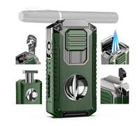 Encendedor de antorcha 5 en 1 con Cortador en V, perforador, Soporte, Encendedor a Gas Resistente al Viento, Puede ser un Regalo for Novio, Amante (Combustible no Incluido)(Green)