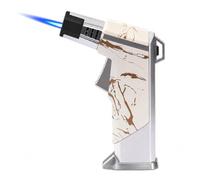 Encendedor de antorcha a Prueba de Viento, Encendedor de butano Recargable | con una Sola Llama Azul, Cuerpo de Metal for Acampar al Aire Libre, Vela (Combustible no Incluido)(White)