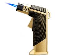 Encendedor de antorcha a Prueba de Viento, Encendedor de butano Recargable | con una Sola Llama Azul, Cuerpo de Metal for Acampar al Aire Libre, Vela (Combustible no Incluido)(Gold)