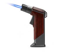 Encendedor de antorcha a Prueba de Viento, Encendedor de butano Recargable | con una Sola Llama Azul, Cuerpo de Metal for Acampar al Aire Libre, Vela (Combustible no Incluido)(Brown)