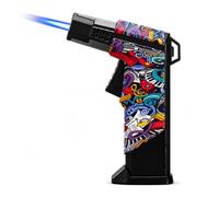 Encendedor de antorcha a Prueba de Viento, Encendedor de butano Recargable | con una Sola Llama Azul, Cuerpo de Metal for Acampar al Aire Libre, Vela (Combustible no Incluido)(Black)