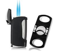 Encendedor de antorcha de doble chorro y cortador de llama para hombres (encendedor negro)