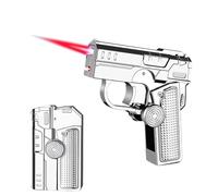 Encendedor de antorcha de Fuego Directo, Llama de Chorro a Prueba de Viento, butano Recargable, Encendedor portátil Plegable for Uso en Interiores y Exteriores (Combustible no Incluido)(Silver)