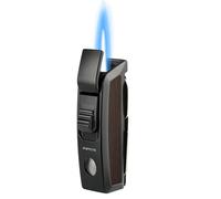 Encendedor de antorcha, encendedor de butano de metal con llama azabache resistente al viento, con cortador, encendedores de fuego de gas recargables para hombres (sin gas) (color marrón)