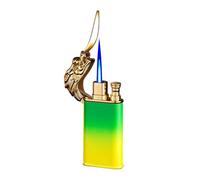 Encendedor de butano de Doble Llama, Recargable, Resistente al Viento, con Llama Suave conmutable, for Velas, Camping y Exteriores.(Green and Yellow)