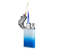 Encendedor de butano de Doble Llama, Recargable, Resistente al Viento, con Llama Suave conmutable, for Velas, Camping y Exteriores.(White and Blue)