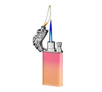 Encendedor de butano de Doble Llama, Recargable, Resistente al Viento, con Llama Suave conmutable, for Velas, Camping y Exteriores.(Pink and Yellow)