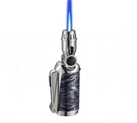 Encendedor de butano metálico plegable con cierre de seguridad y ventana de combustible visible. | Chorro de llama azul de alta presión; apto for camping y estufas (combustible no incluido) (Negro)(Black)