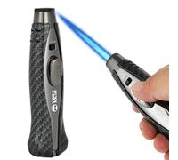 Encendedor de butano, quemador de butano recargable con cierre de seguridad, llama ajustable, quemador de cocina, diseño a prueba de viento, estilo de fibra de carbono para cocina gourmet, soplete de