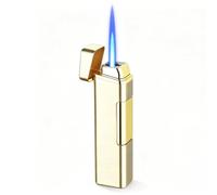 Encendedor de butano ultrafino a prueba de viento con llama azul, fácil de encender con un botón, llama ajustable, recargable, portátil, hecho de material de aleación de alta calidad