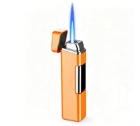 Encendedor de butano ultrafino a prueba de viento con llama azul, fácil de encender con un botón, llama ajustable, recargable, portátil, hecho de material de aleación de alta calidad