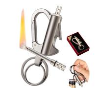 Encendedor de Cerilla Permanente de Metal, Mechero de Pedernal Impermeable con Llavero, Fire Starter Reutilizable para Supervivencia, Camping y Emergencias al Aire Libre (Silver)