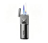 Encendedor de doble llama recargable, resistente al viento, llama azul azabache directo, duradero, tamaño de llama ajustable, ideal para acampar al aire libre (combustible no incluido)
