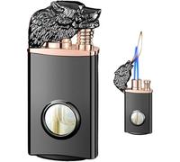 Encendedor de doble llama resistente al viento, llama suave y llama de chorro con cámara de gas visible, linterna de butano portátil recargable para acampar al aire libre y regalos
