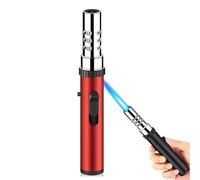 Encendedor de fuego directo for acampar al aire libre, resistente al viento, con llama ajustable y cierre de seguridad, recargable, de butano, portátil de metal.(Red)