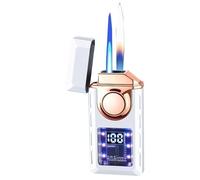Encendedor de inducción activado por voz, resistente al viento, doble llama, encendedor de butano recargable con 4 métodos de encendido para un uso versátil
